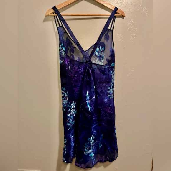Vintage Angelique Purple & Blue Sheer Chiffon Floral Negligee Lingerie Slip Dres - Picture 10 of 16